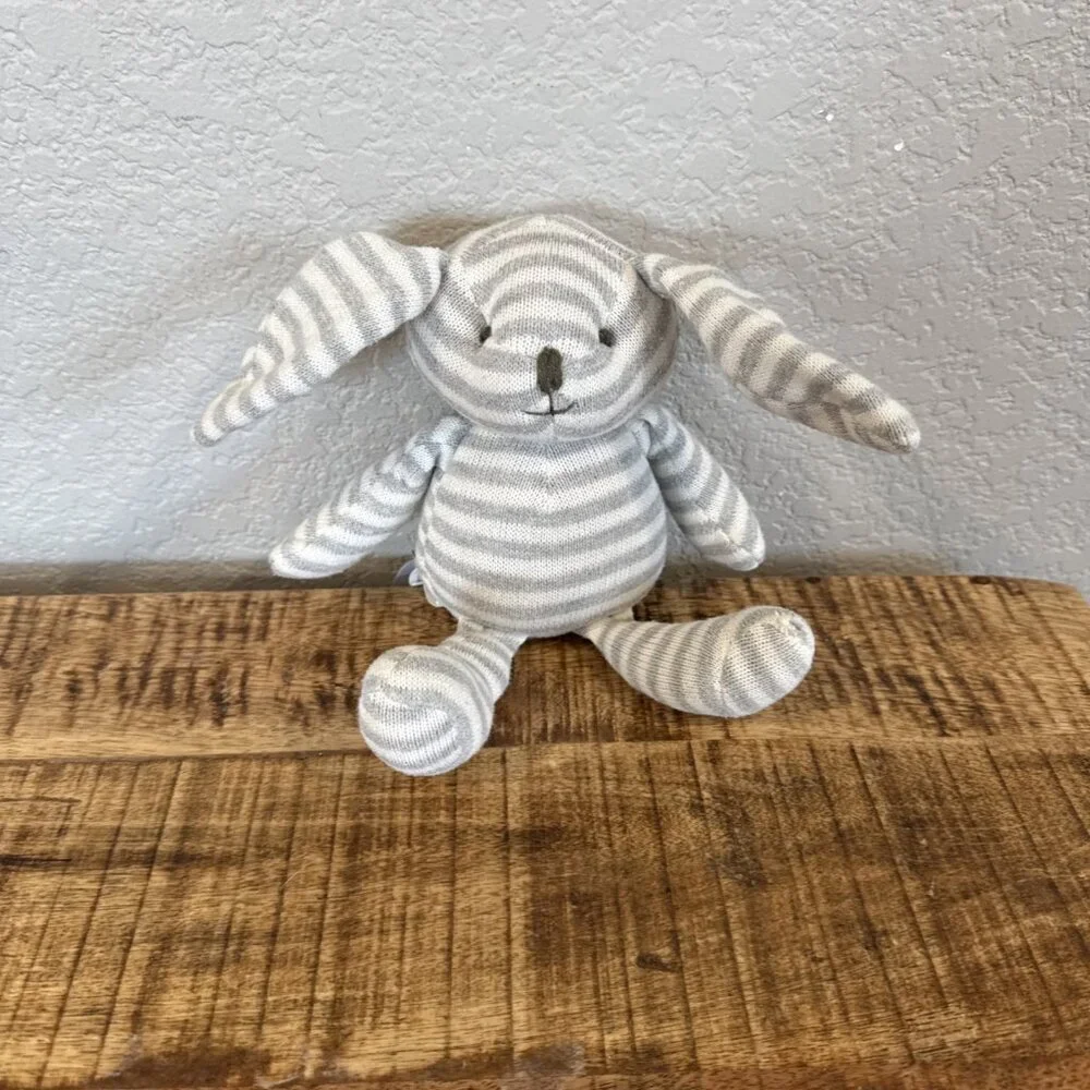 Elegant Baby Grey Striped Bunny Plush Rattle Baby Toy Lovey Knit